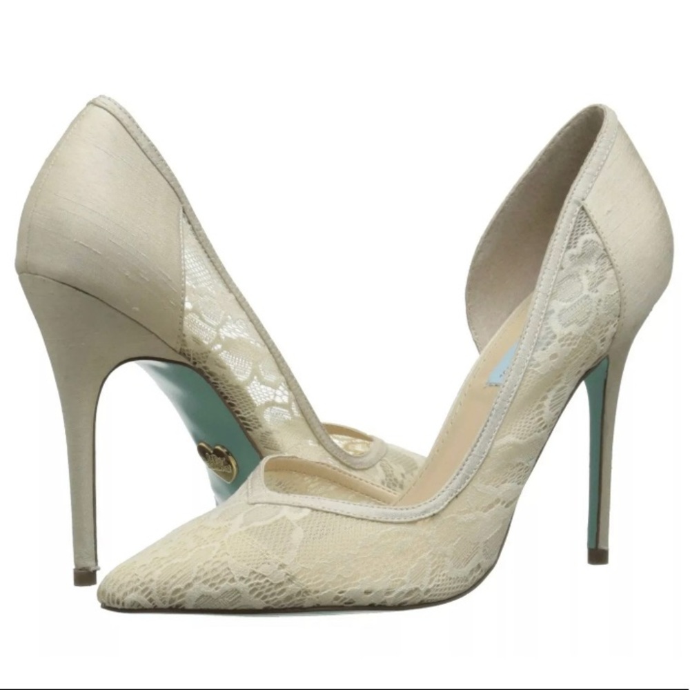 Blue by Betsey Johnson Grace Champagne Lace D'Orsay Heels
